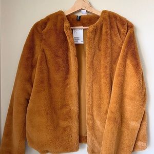 COZY and Professional orange faux fur jacket H&M